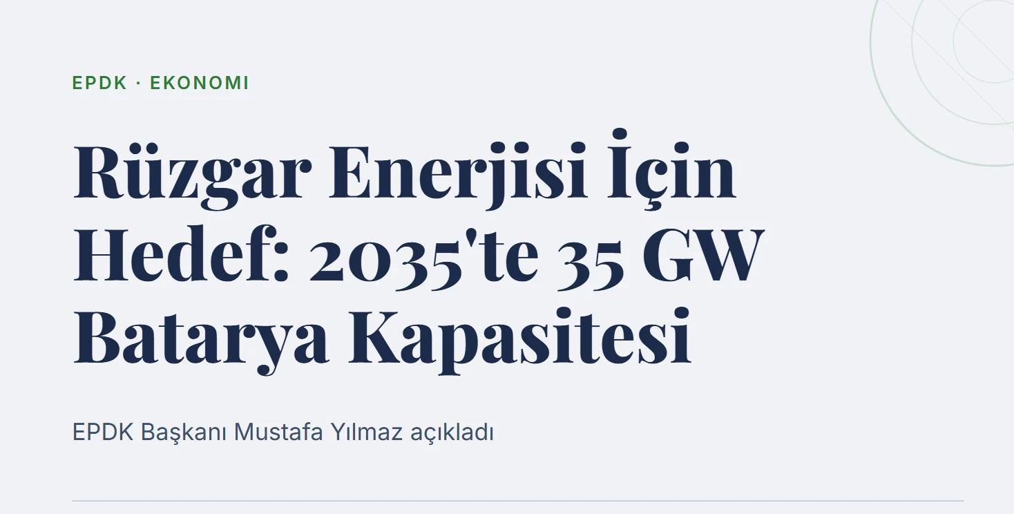 Rüzgar Enerjisi İçin Hedef: 2035'te 35 GW Batarya Kapasitesi